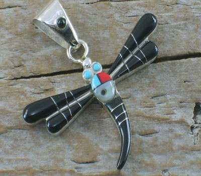 Pendant Black Onyx Inlay Dragonfly